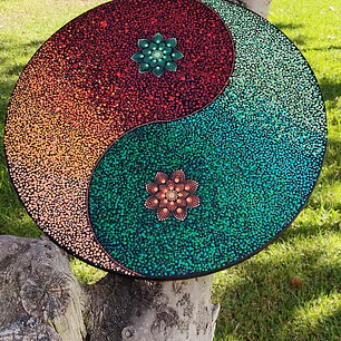 MANDALA YIN YANG VERDE Y NARANJA 50 CM