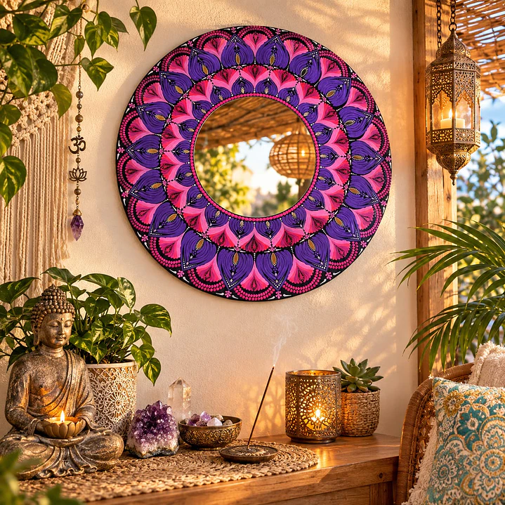 ESPEJO MANDALA MORADO Y ROSA 70 CM 1