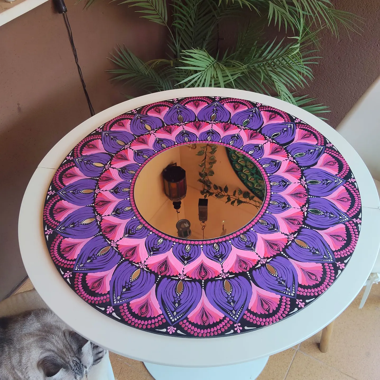 ESPEJO MANDALA MORADO Y ROSA 70 CM 4