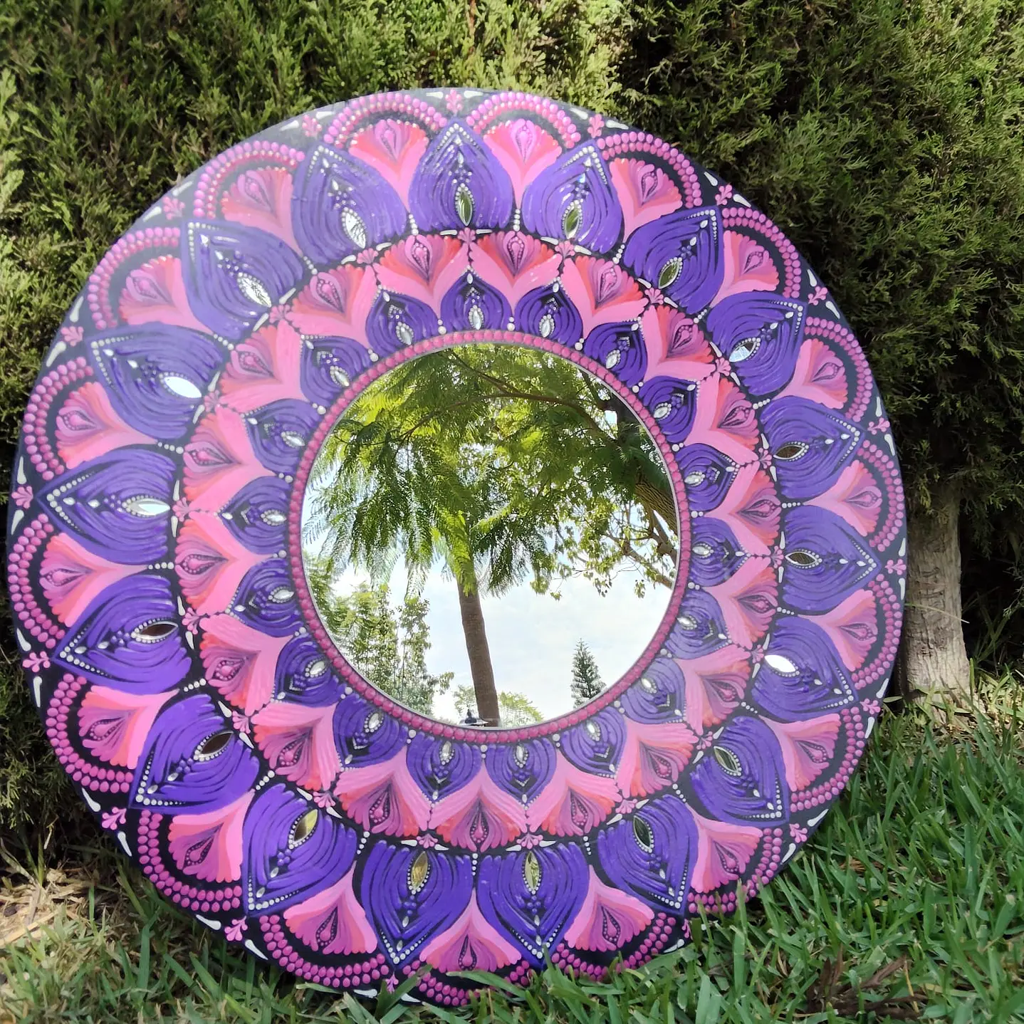 ESPEJO MANDALA MORADO Y ROSA 70 CM 5