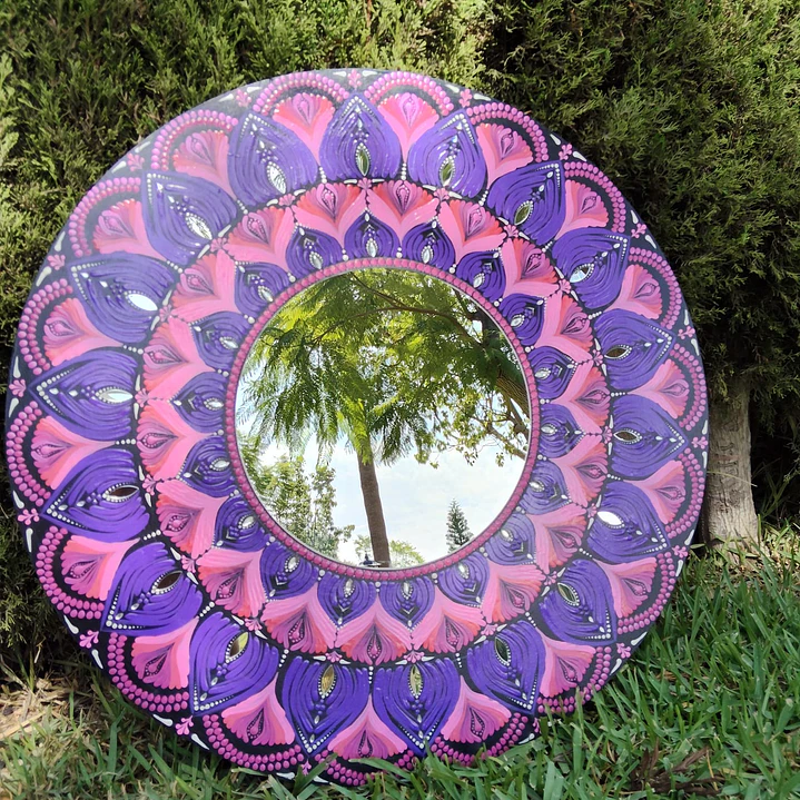 ESPEJO MANDALA MORADO Y ROSA 70 CM 5