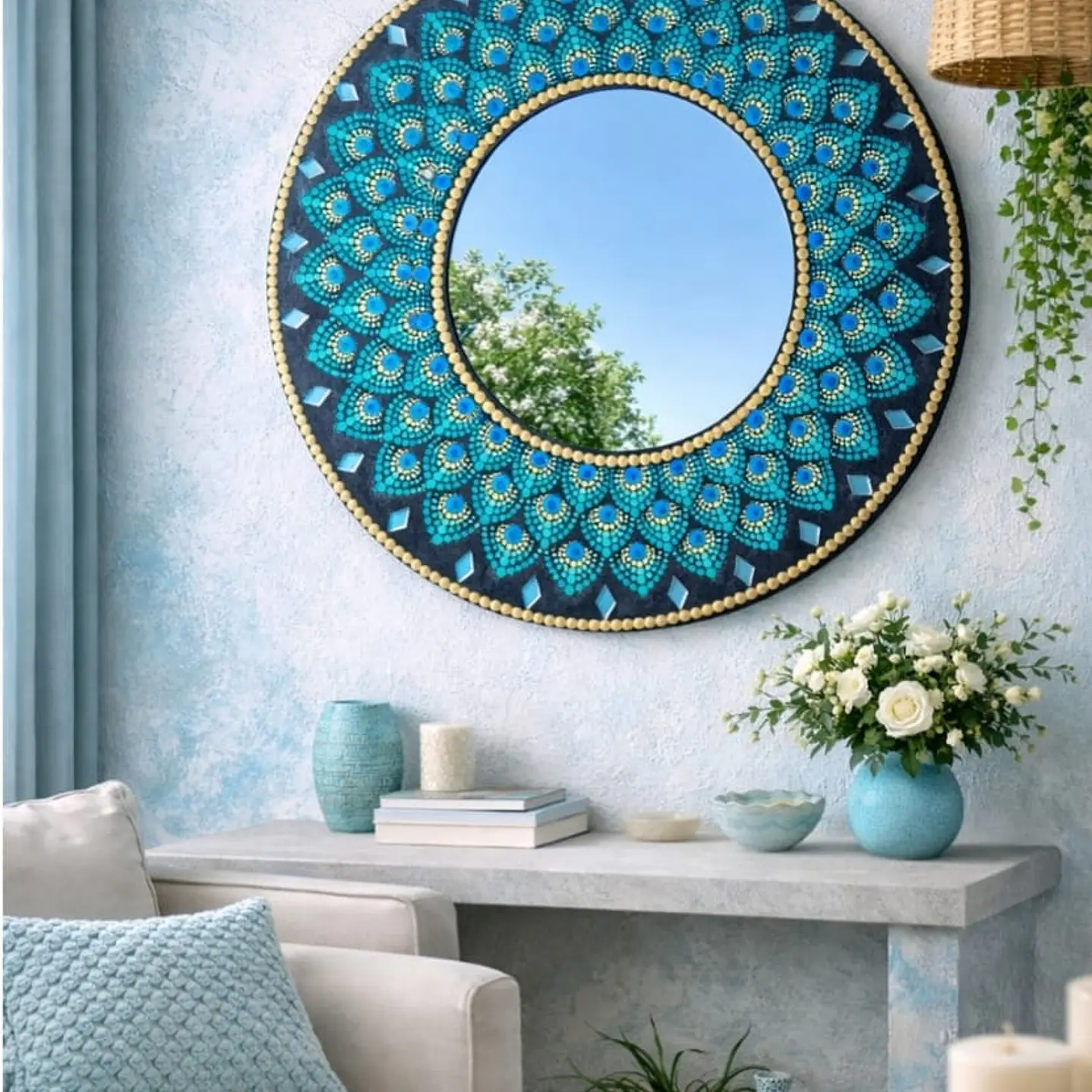 ESPEJO MANDALA PAVO REAL 45 CM 3