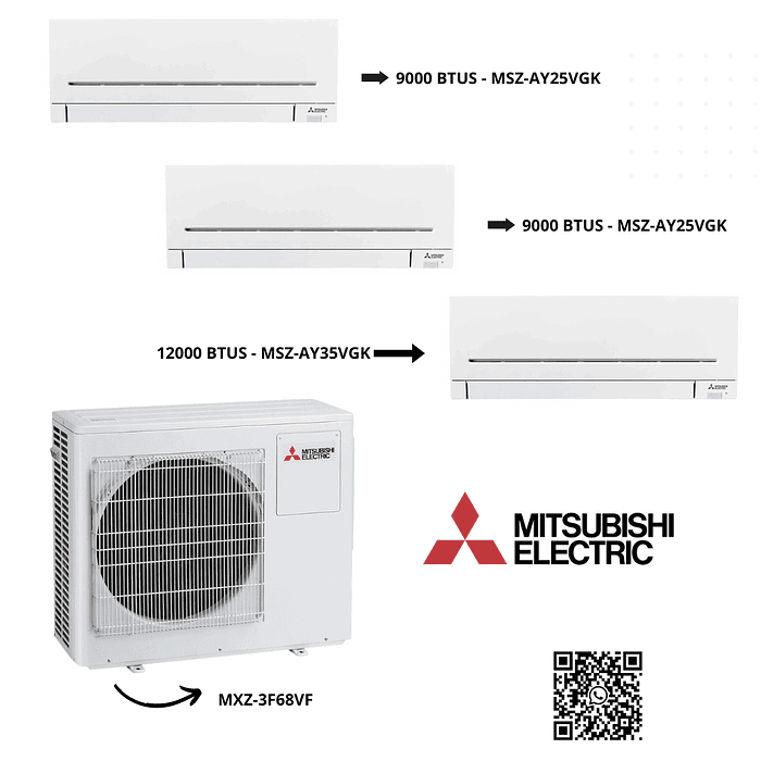 Instalação + Multi Split Mitsubishi 2 - 9000 + 1 - 12000 