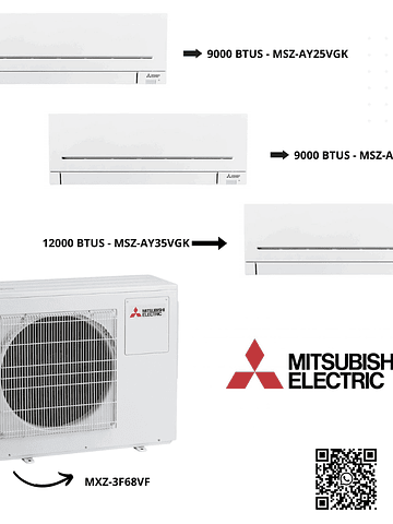 Instalação + Multi Split Mitsubishi 2 - 9000 + 1 - 12000 