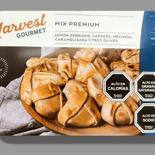 Empanaditas Mix Premium Cocktail Pre Horneada Marvest 20UN (Capr-Mech-3Oli-JamSerr) Caja Azul