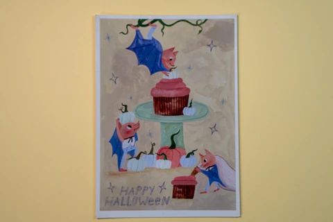 Postal -  Halloween murciélagos