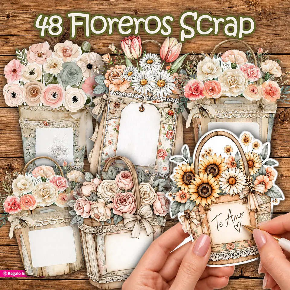 🌼 Kit 48 Floreros Scrap Imprimibles 1