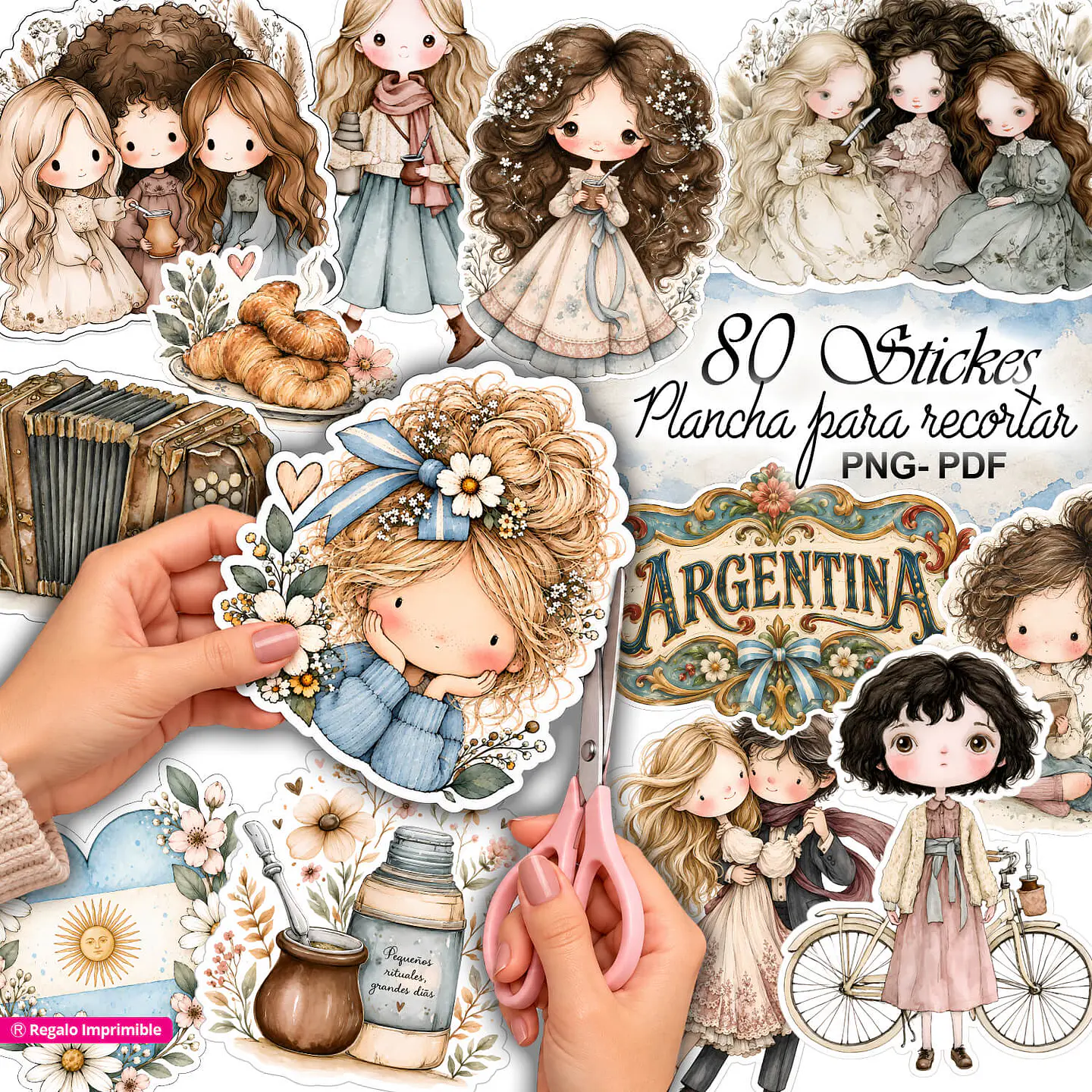 ✂️ Plancha para cortar - 80 Stickers Momentos Argentinos Vintage 1