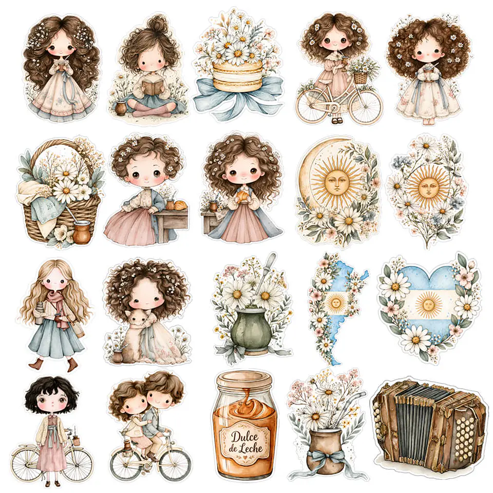 ✂️ Plancha para cortar - 80 Stickers Momentos Argentinos Vintage 2