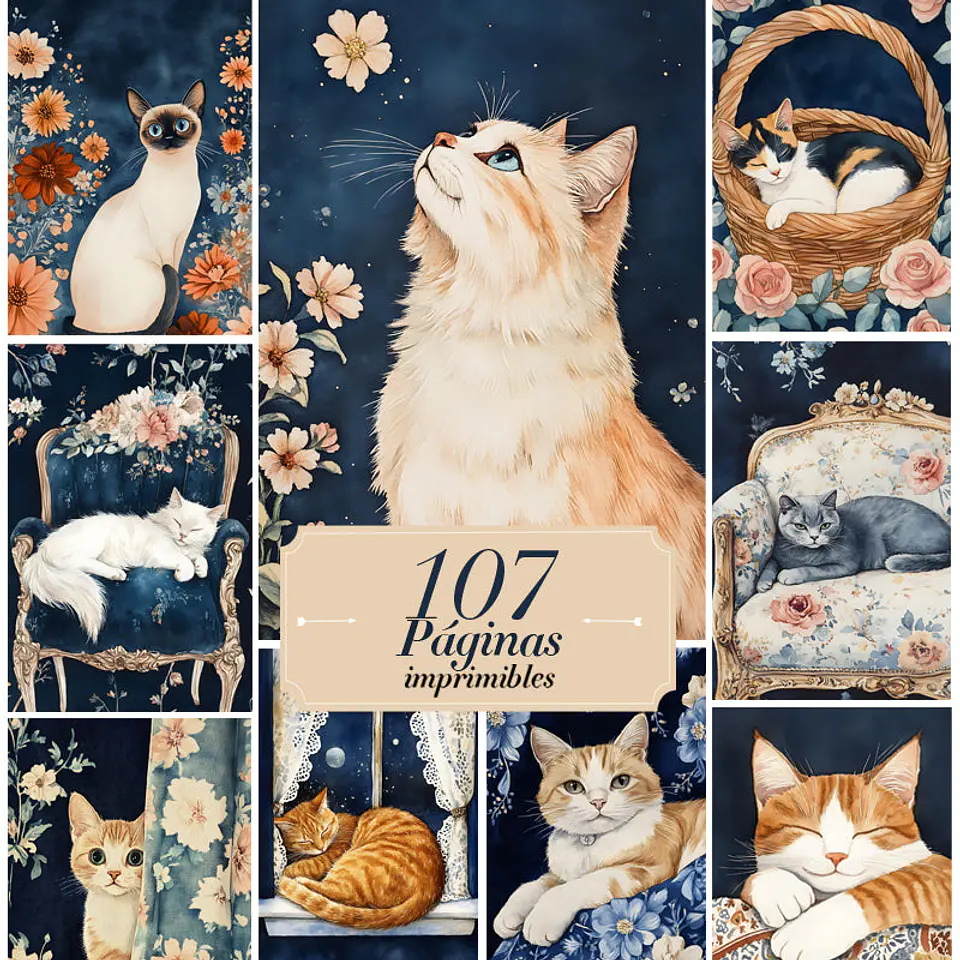 Pack láminas Gatitos Florales Nocturnos 1