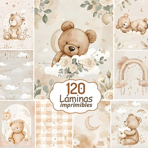 Pack 120 Tiernas Láminas Infantiles de Ositos para Imprimir