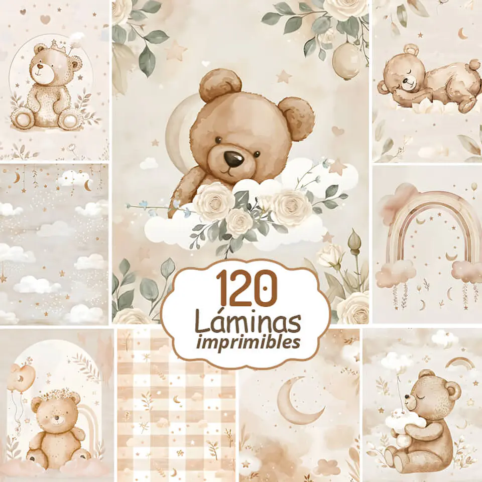 Pack 120 Tiernas Láminas Infantiles de Ositos para Imprimir 1