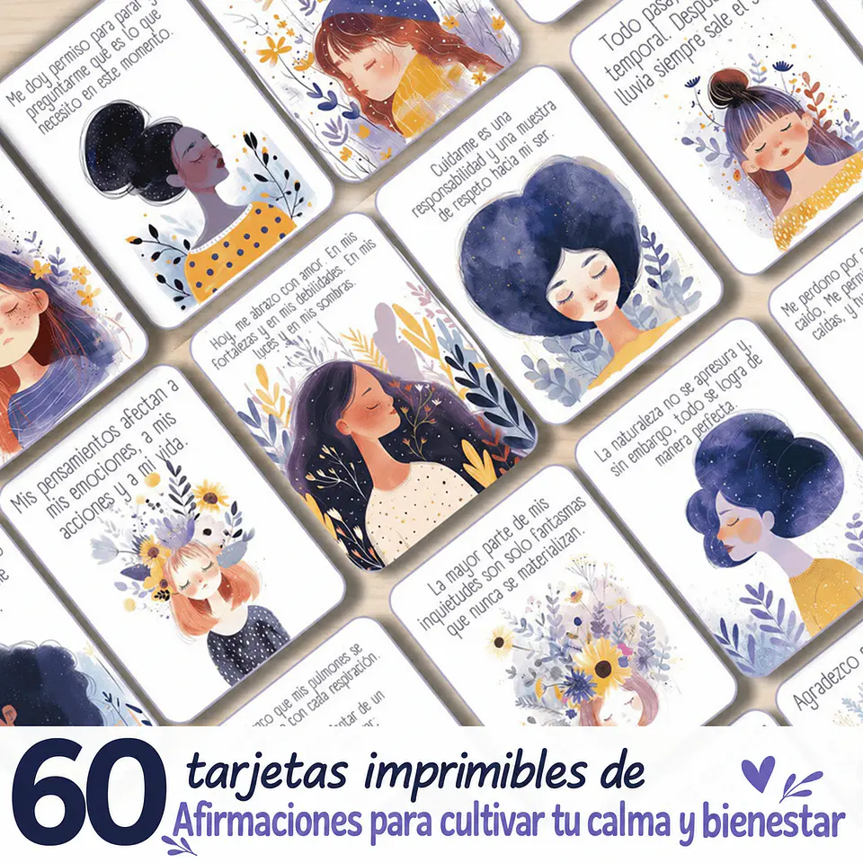 60 Tarjetas de Afirmaciones Positivas para la Calma  Bienestar Imprimibles 1