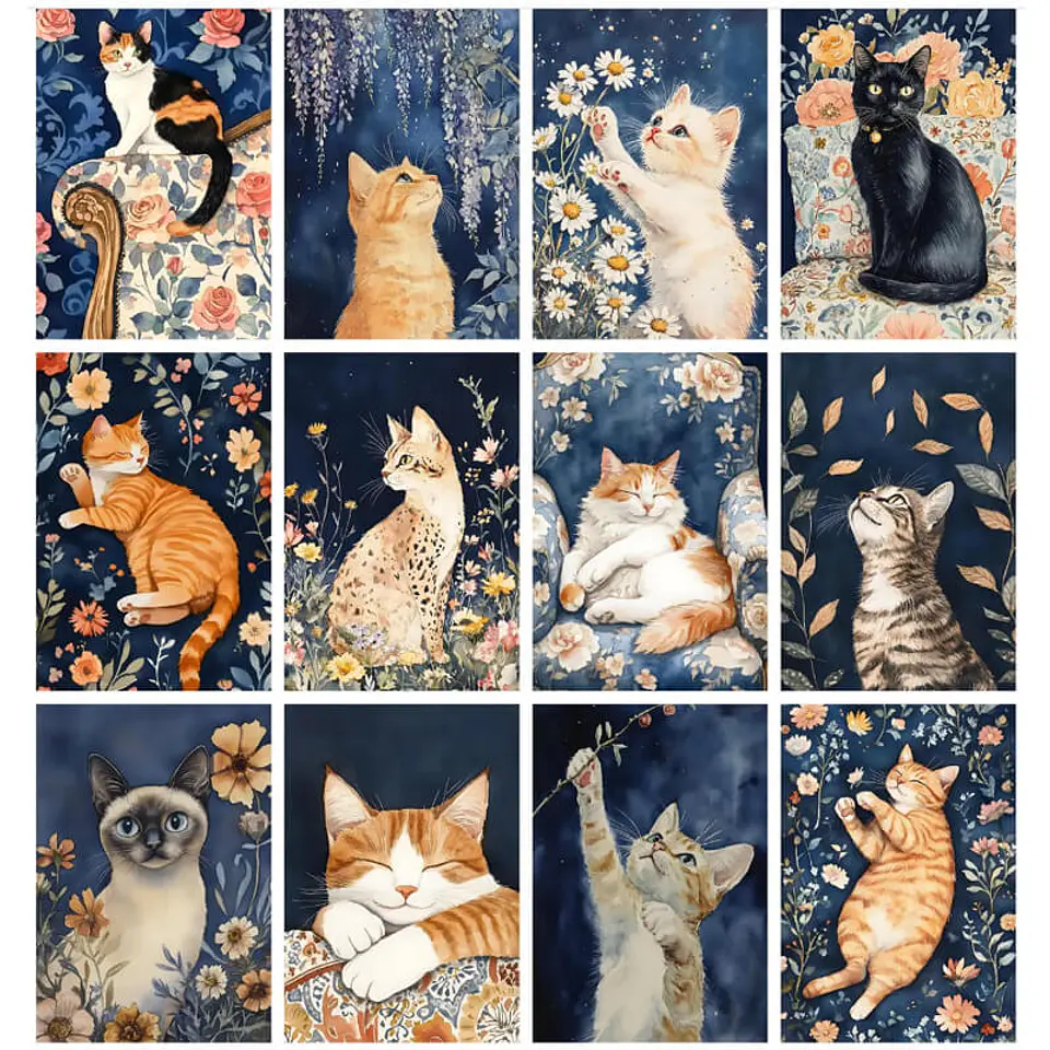 Pack láminas Gatitos Florales Nocturnos 2