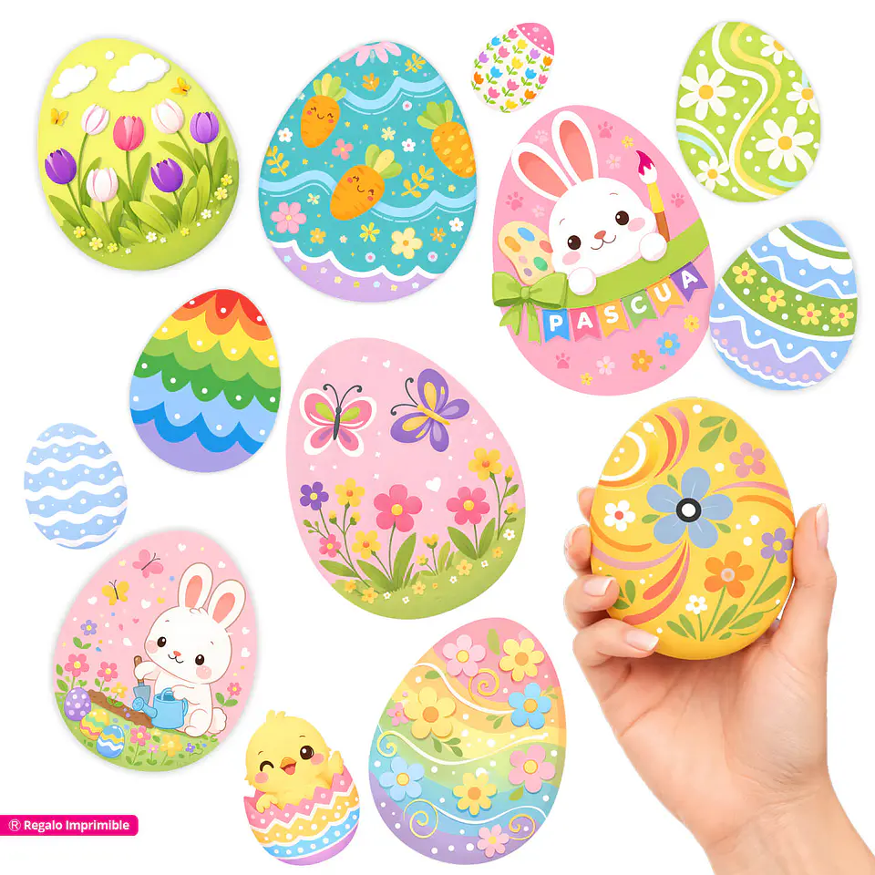Kit creativo Huevos de Pascua color pastel imprimibles 1