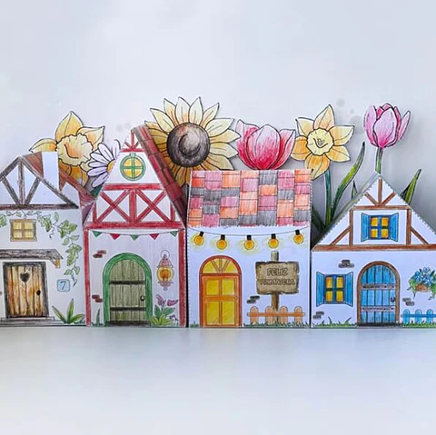 Pueblito Primavera para colorear imprimible
