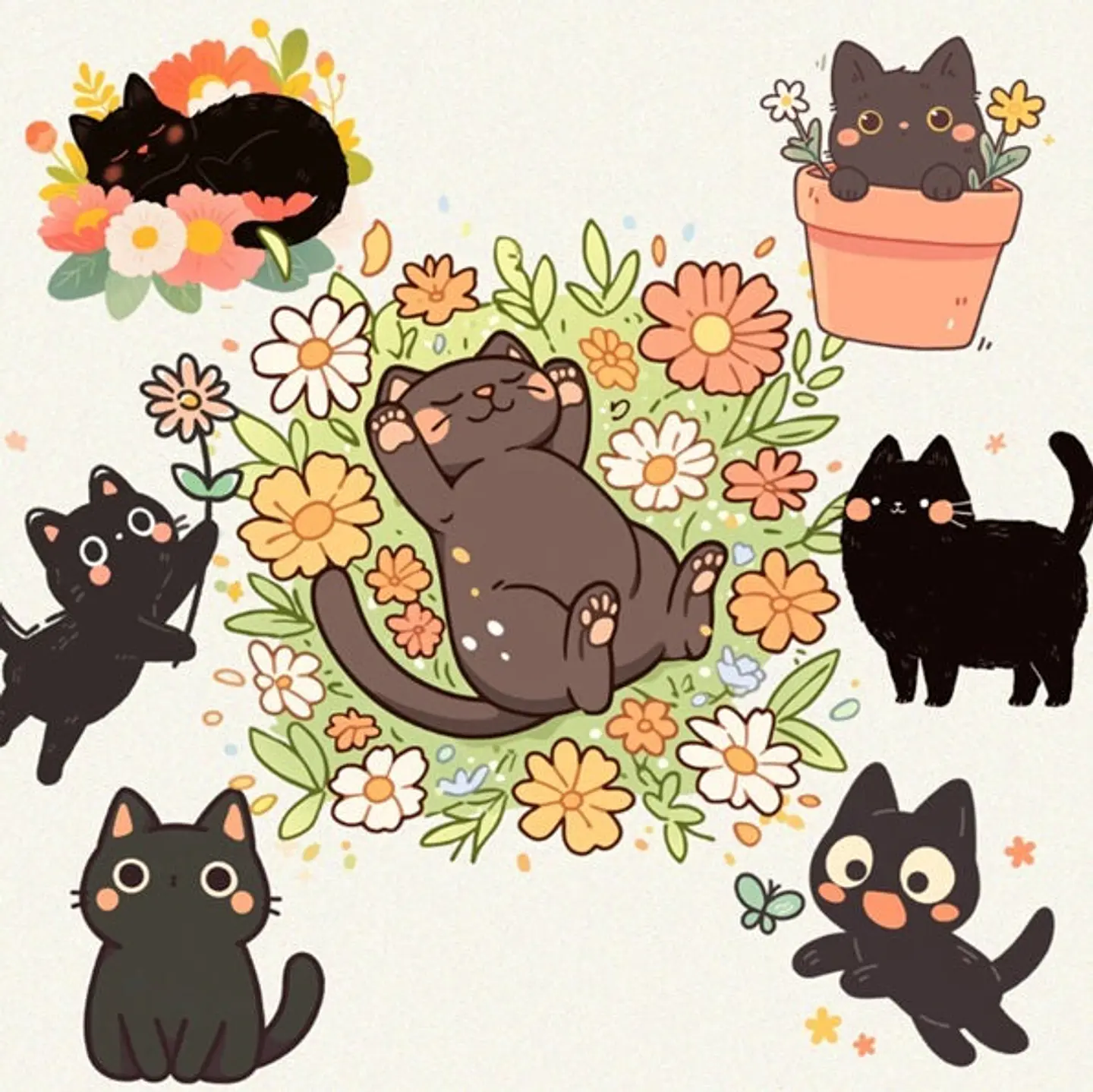 30 Stickers de Gatitos Primavera Imprimibles 1