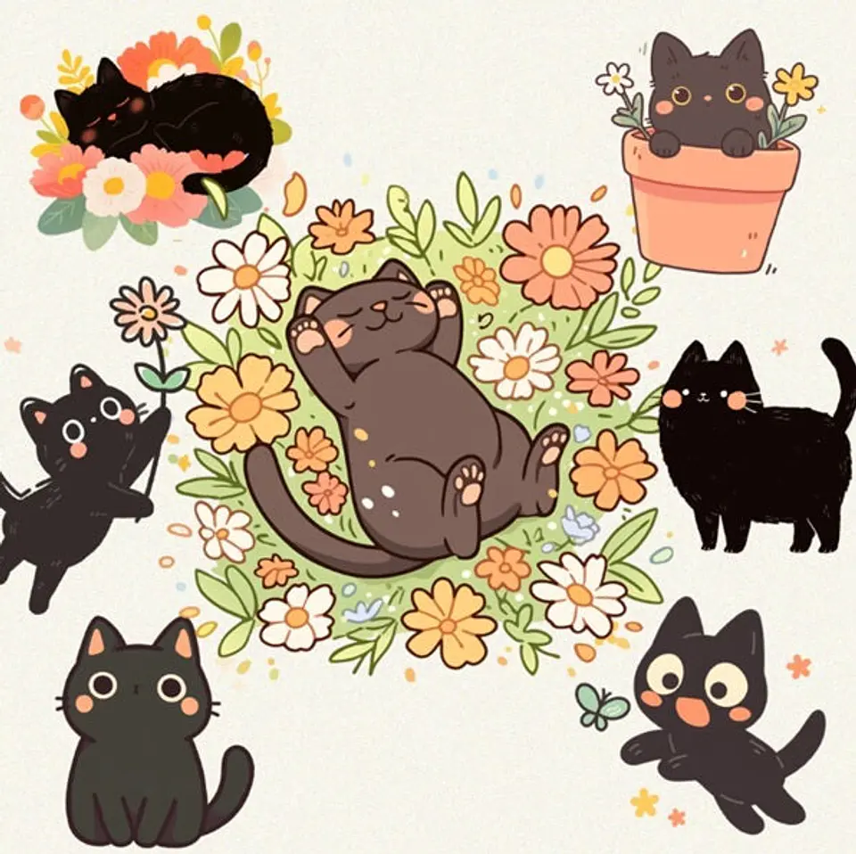 30 Stickers de Gatitos Primavera Imprimibles 1