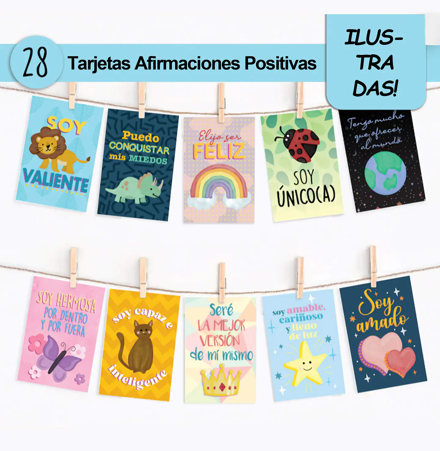 28 Tarjetas de Afirmaciones Ilustradas Imprimibles 1