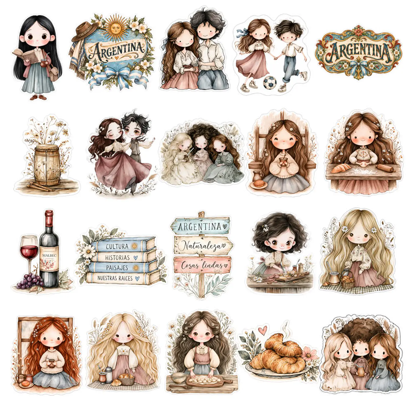 ✂️ Plancha para cortar - 80 Stickers Momentos Argentinos Vintage 4