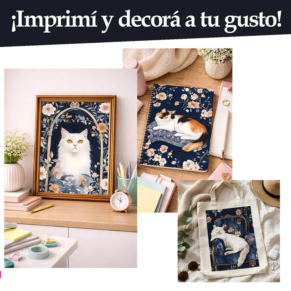 Pack láminas Gatitos Florales Nocturnos 3