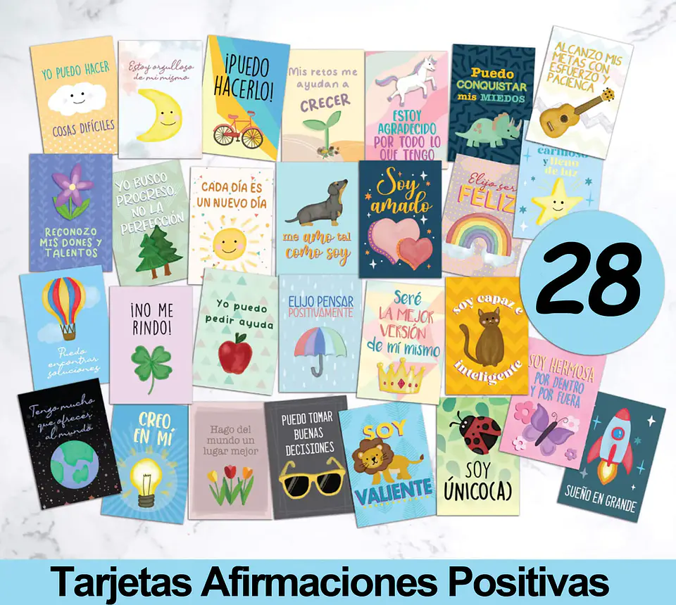 28 Tarjetas de Afirmaciones Ilustradas Imprimibles 2