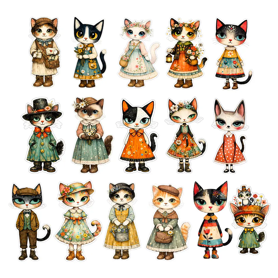 16 Gatitos Vintage Recortables ✂️ 4