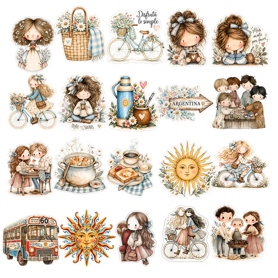 ✂️ Plancha para cortar - 80 Stickers Momentos Argentinos Vintage 5