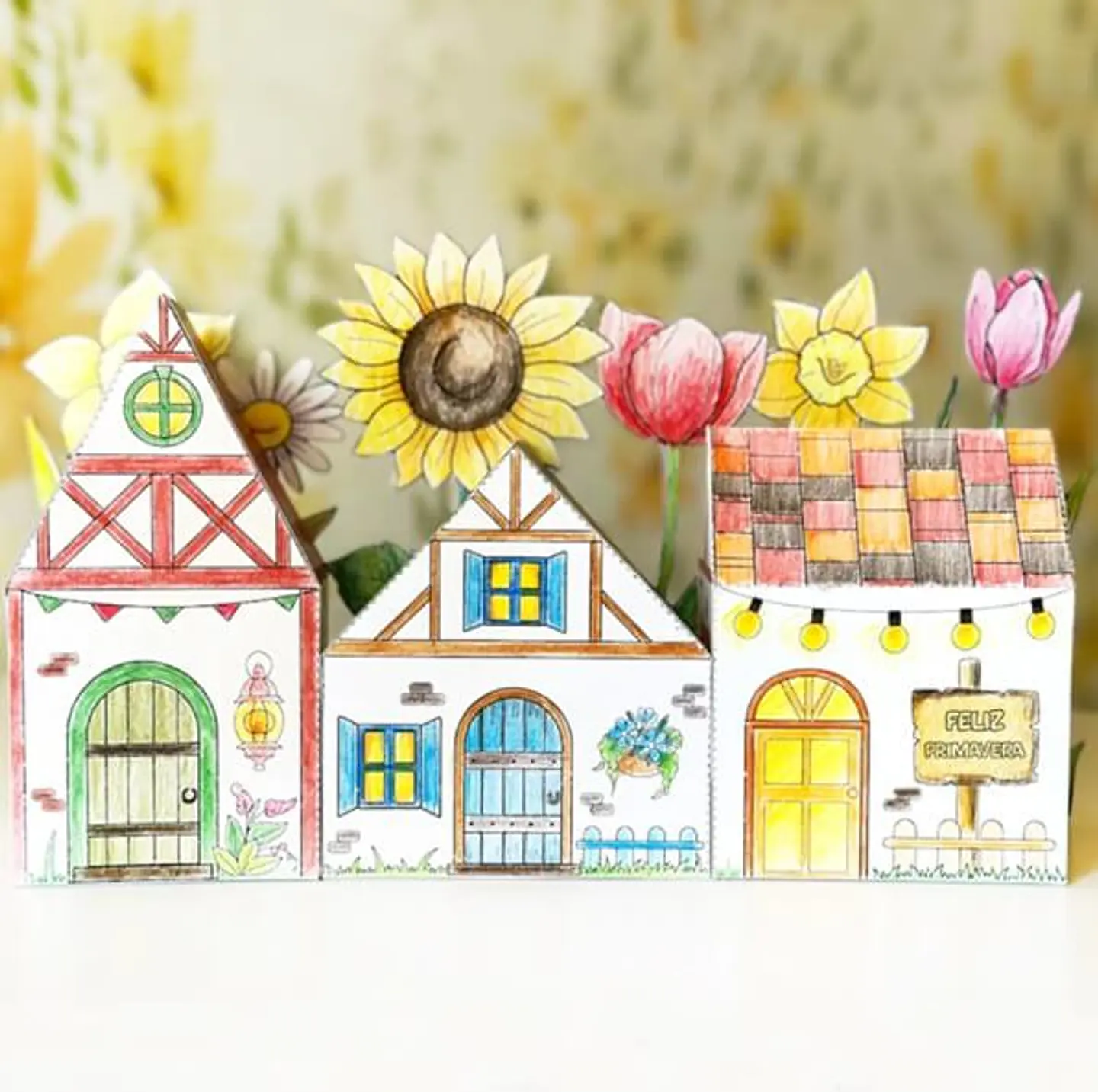 Pueblito Primavera para colorear imprimible 4