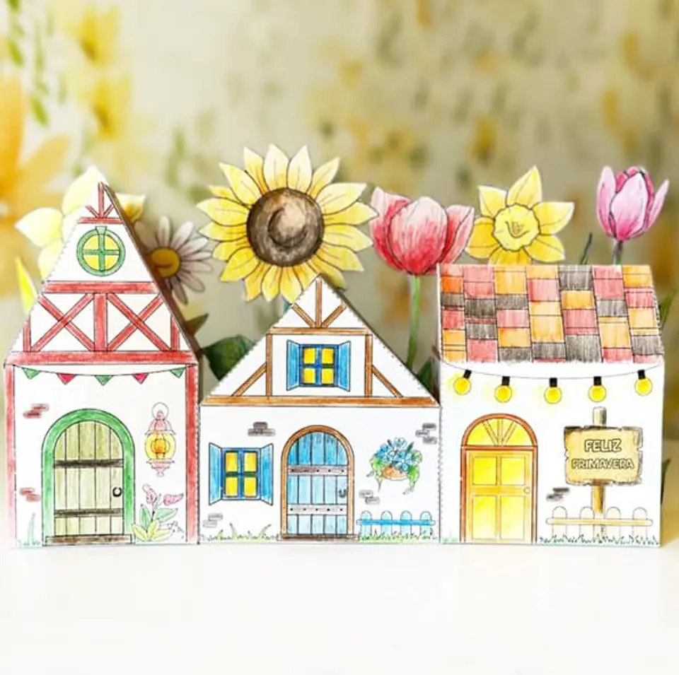 Pueblito Primavera para colorear imprimible 4