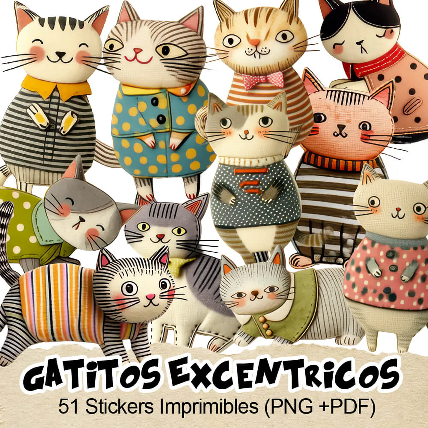 51 Stickers Gatitos Excentricos Imprimibles 1