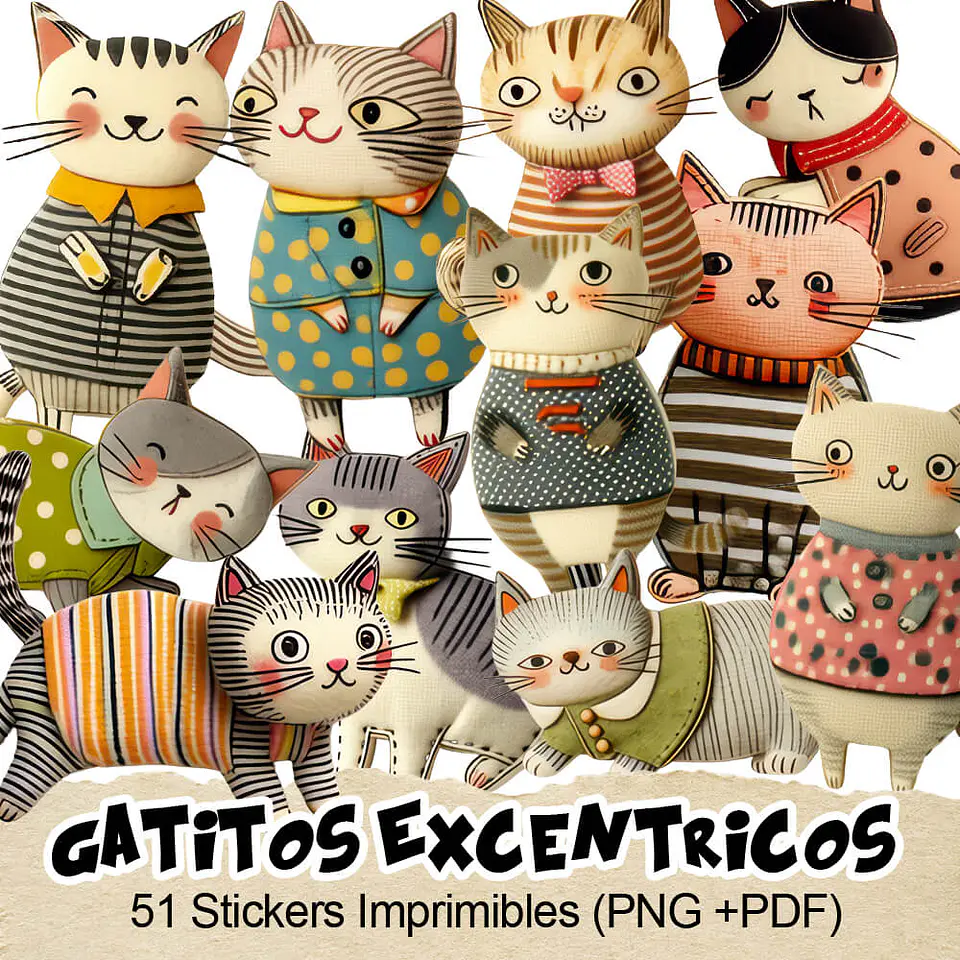 51 Stickers Gatitos Excentricos Imprimibles 1
