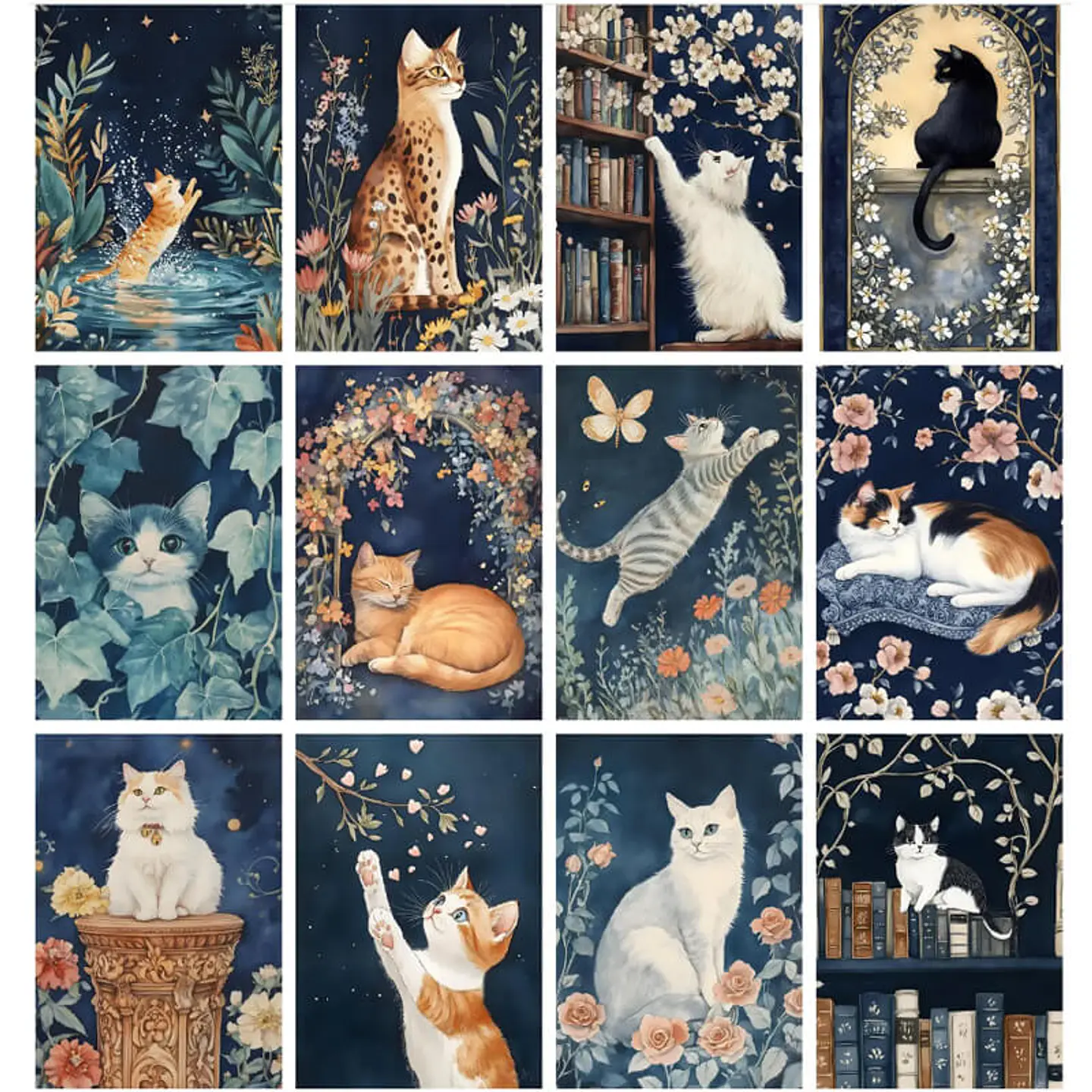 Pack láminas Gatitos Florales Nocturnos 4