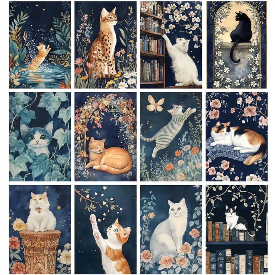 Pack láminas Gatitos Florales Nocturnos 4