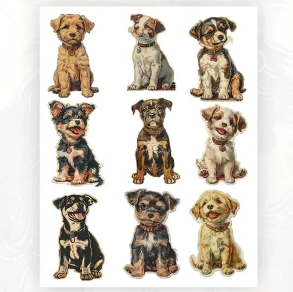 Plancha de 27 Stickers Perritos Vintage 4