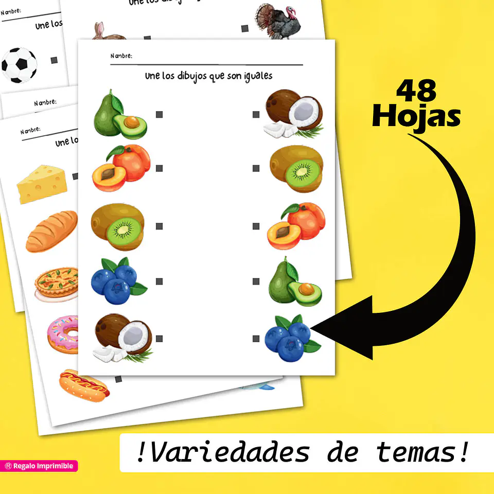 Pack 48 Hojas de Actividades de Emparejamiento - Nivel Inicial y Jardín 3