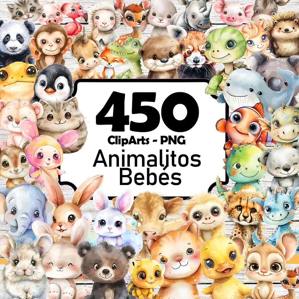 450  Animalitos Bebés estilo Acuarela en PNG 1