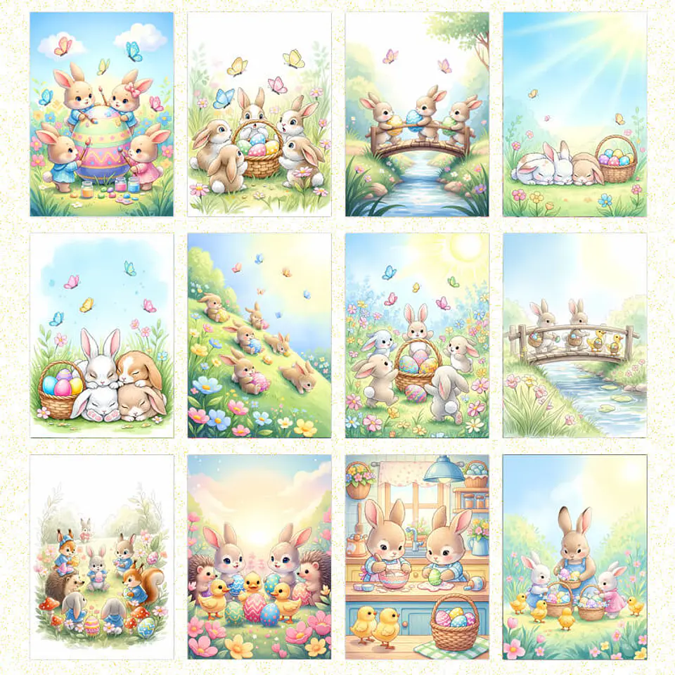 Pack 62 Láminas + 14 Stickers Conejitos Pascua 2