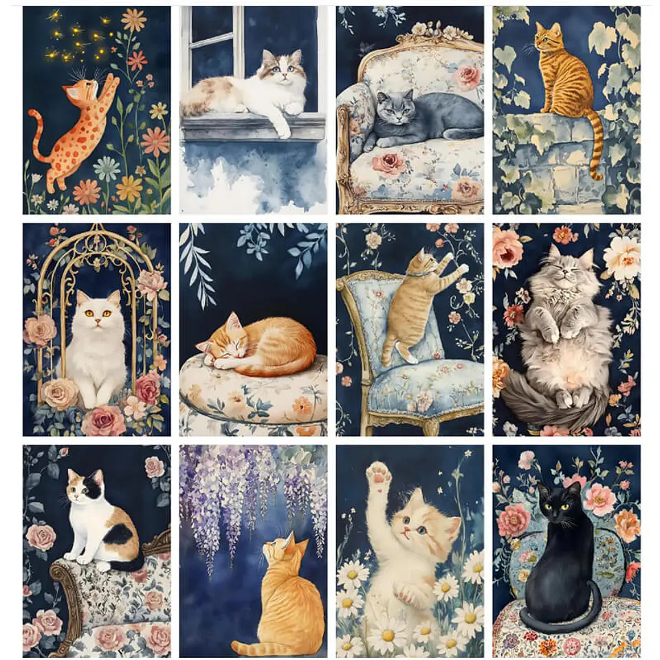 Pack láminas Gatitos Florales Nocturnos 5