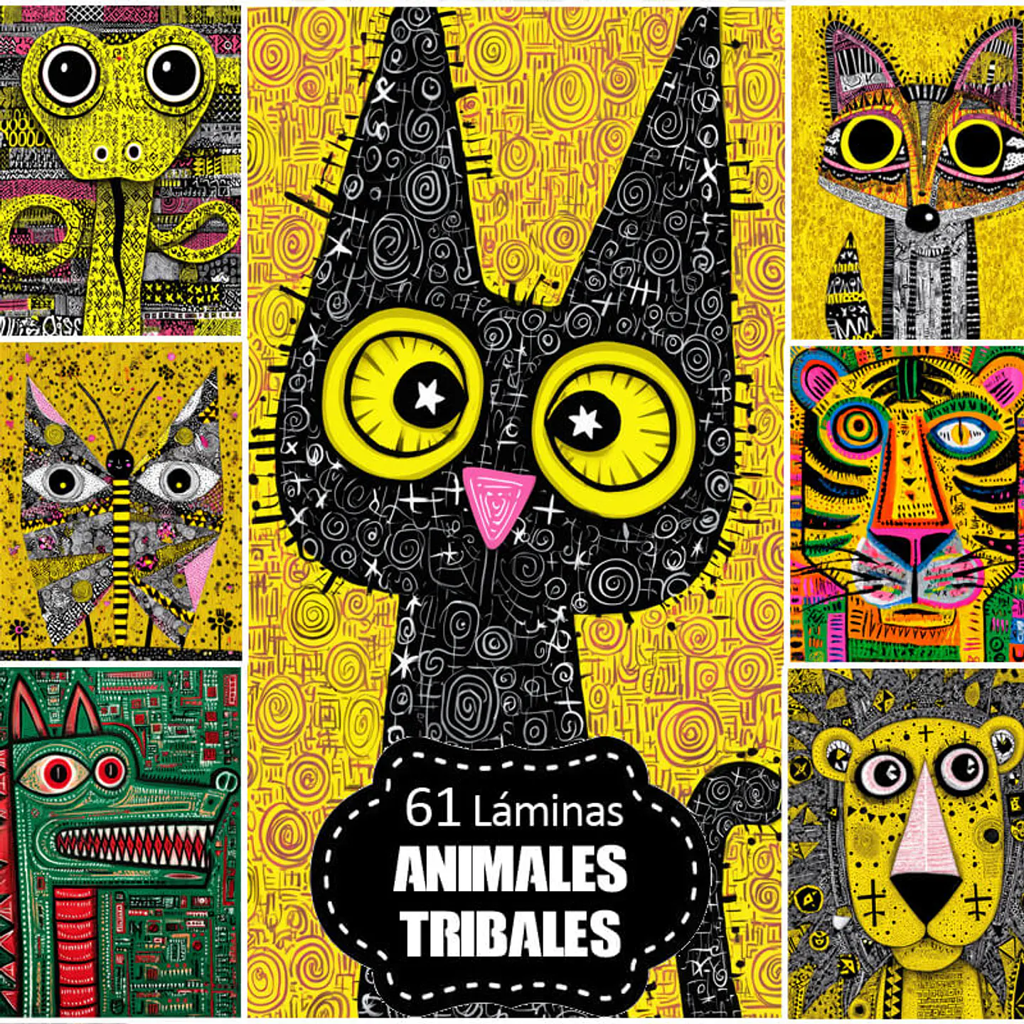 Pack 60 Láminas Animales Tribales imprimibles 1