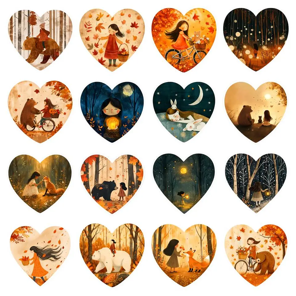 43 Stickers imprimibles de Otoño, la Chica su amigo el Oso 2