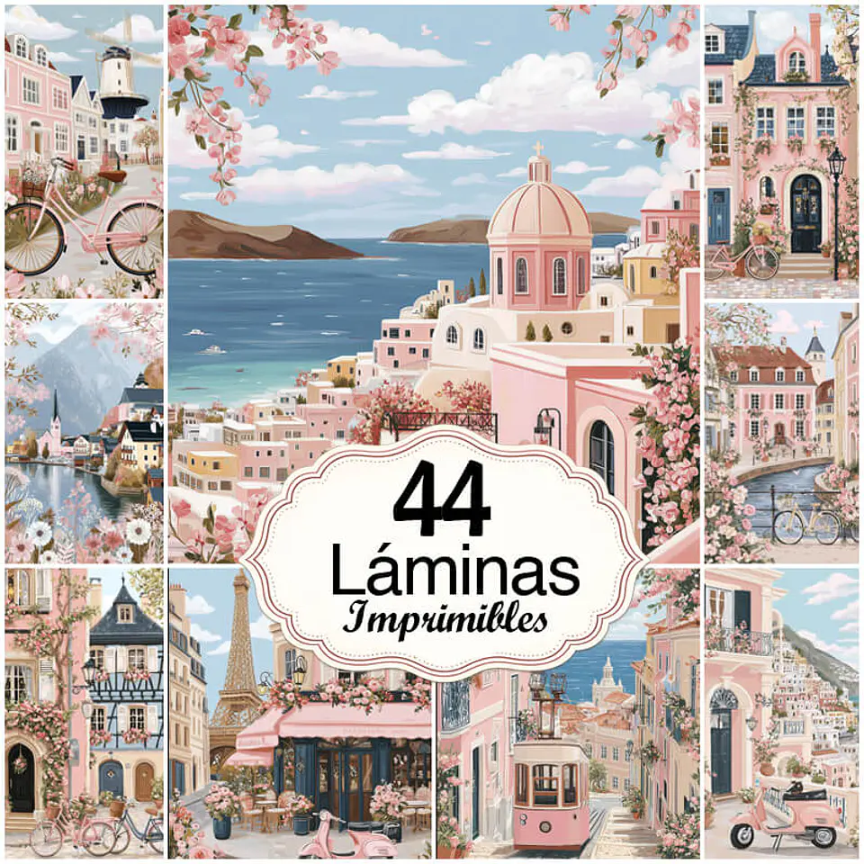 44 Láminas Europa Rosa Romántica imprimible 1