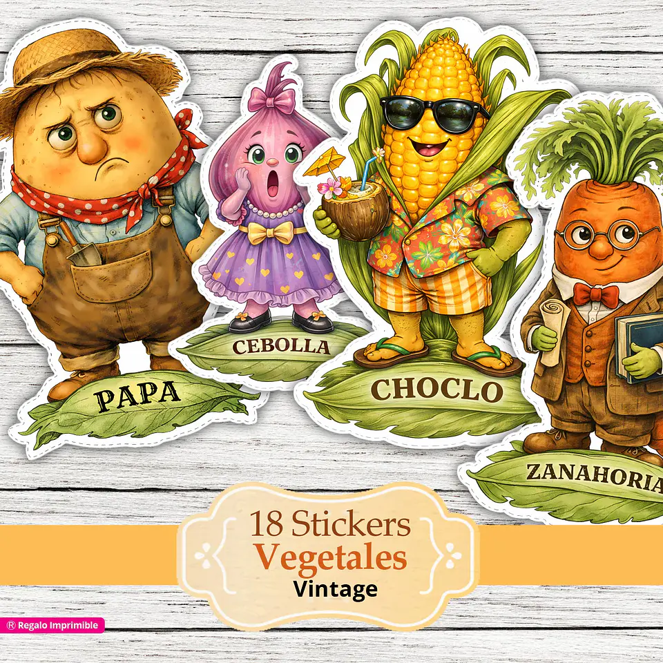 18 Stickers Vegetales Vintage 1
