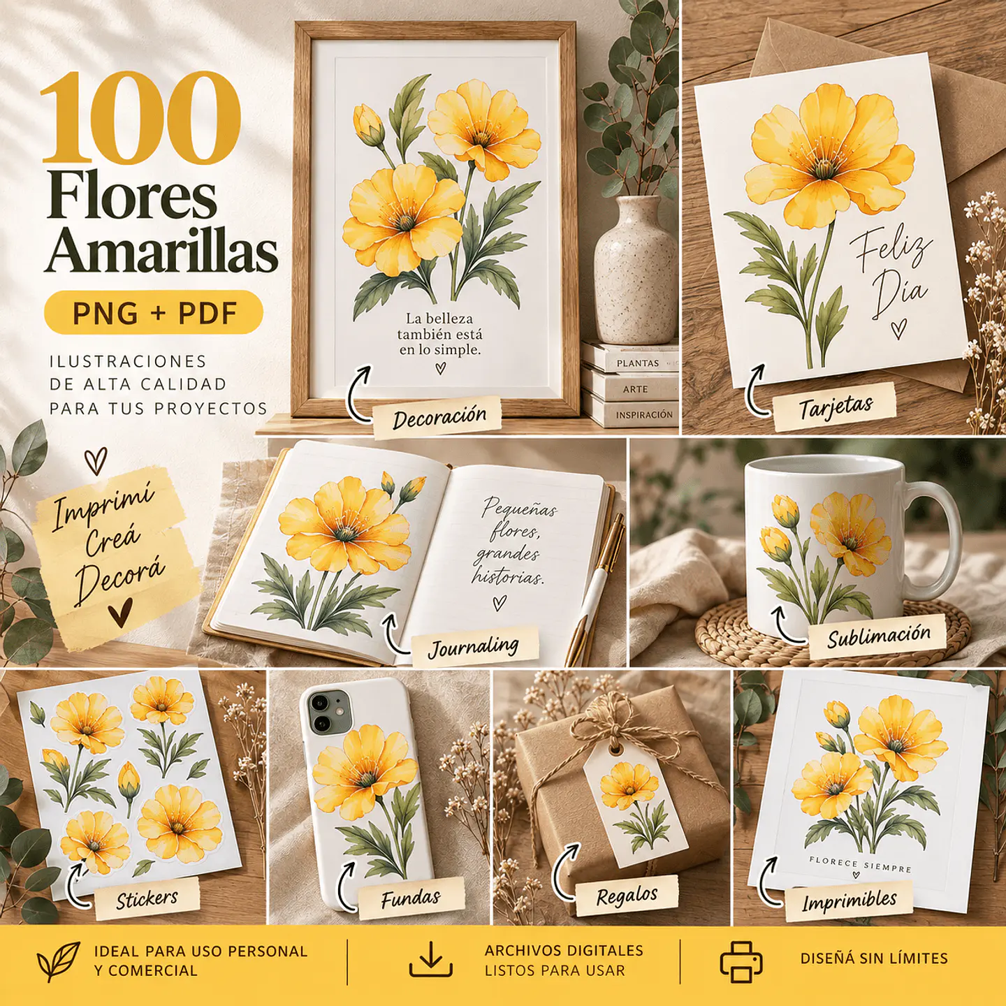Pack 100 Flores Amarillas imprimibles 7