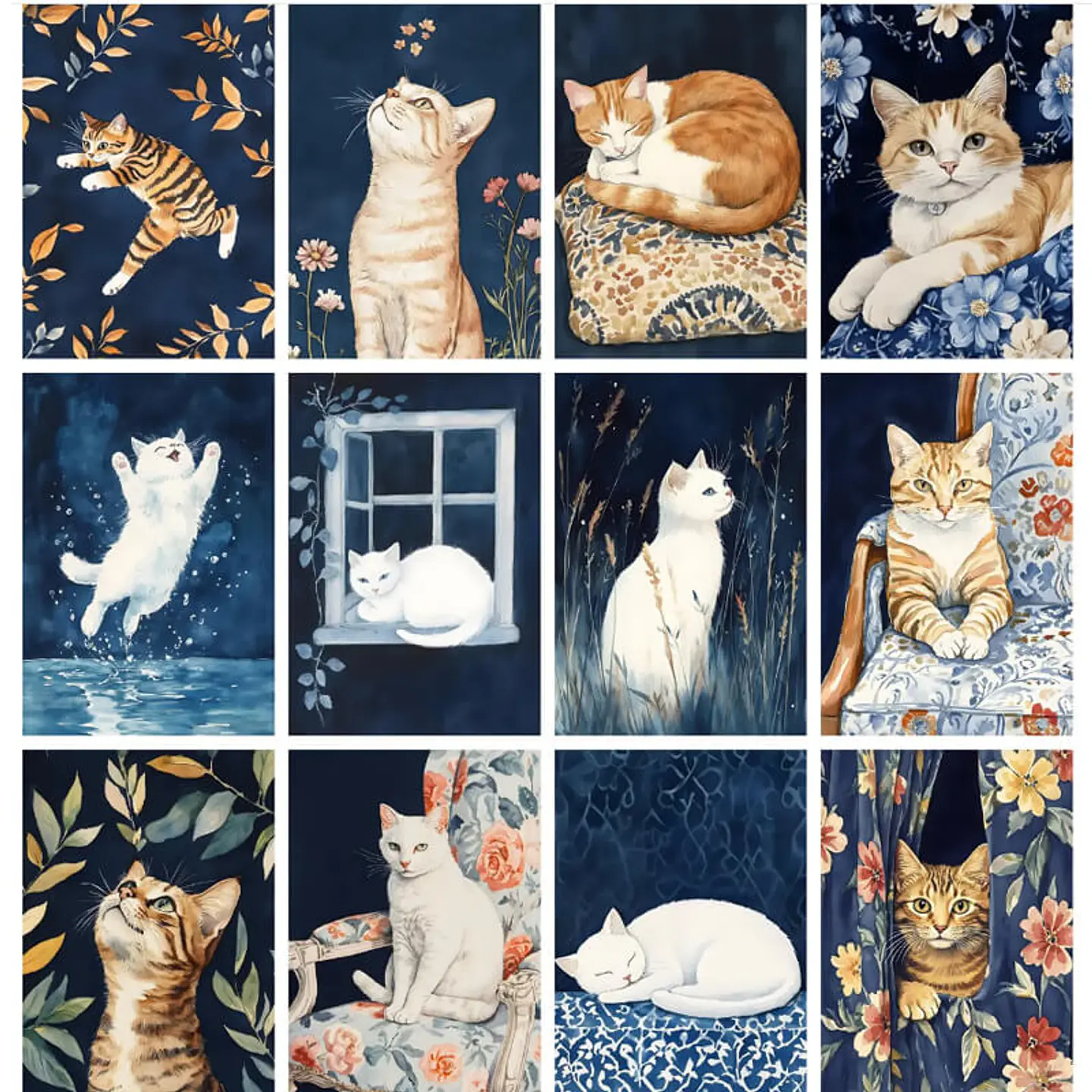 Pack láminas Gatitos Florales Nocturnos 6