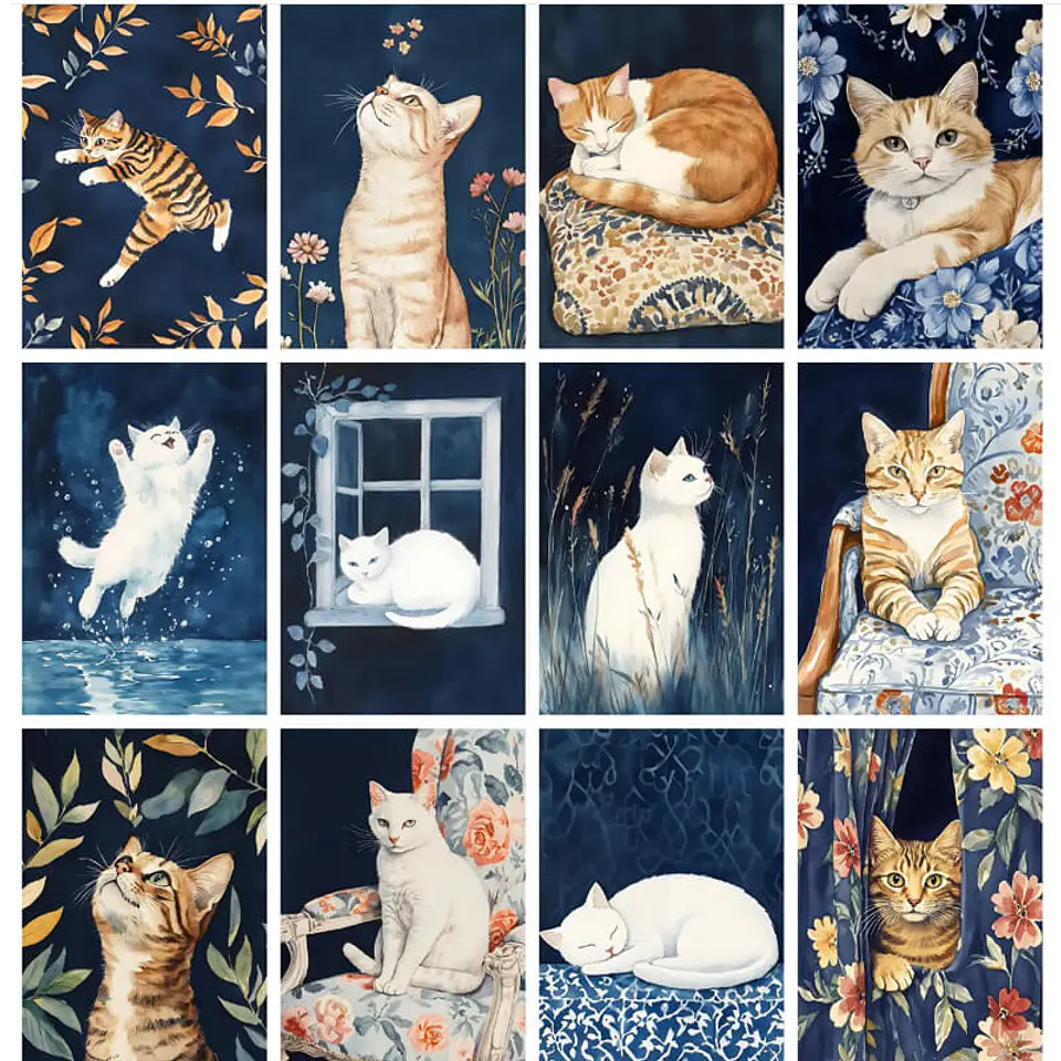 Pack láminas Gatitos Florales Nocturnos 6