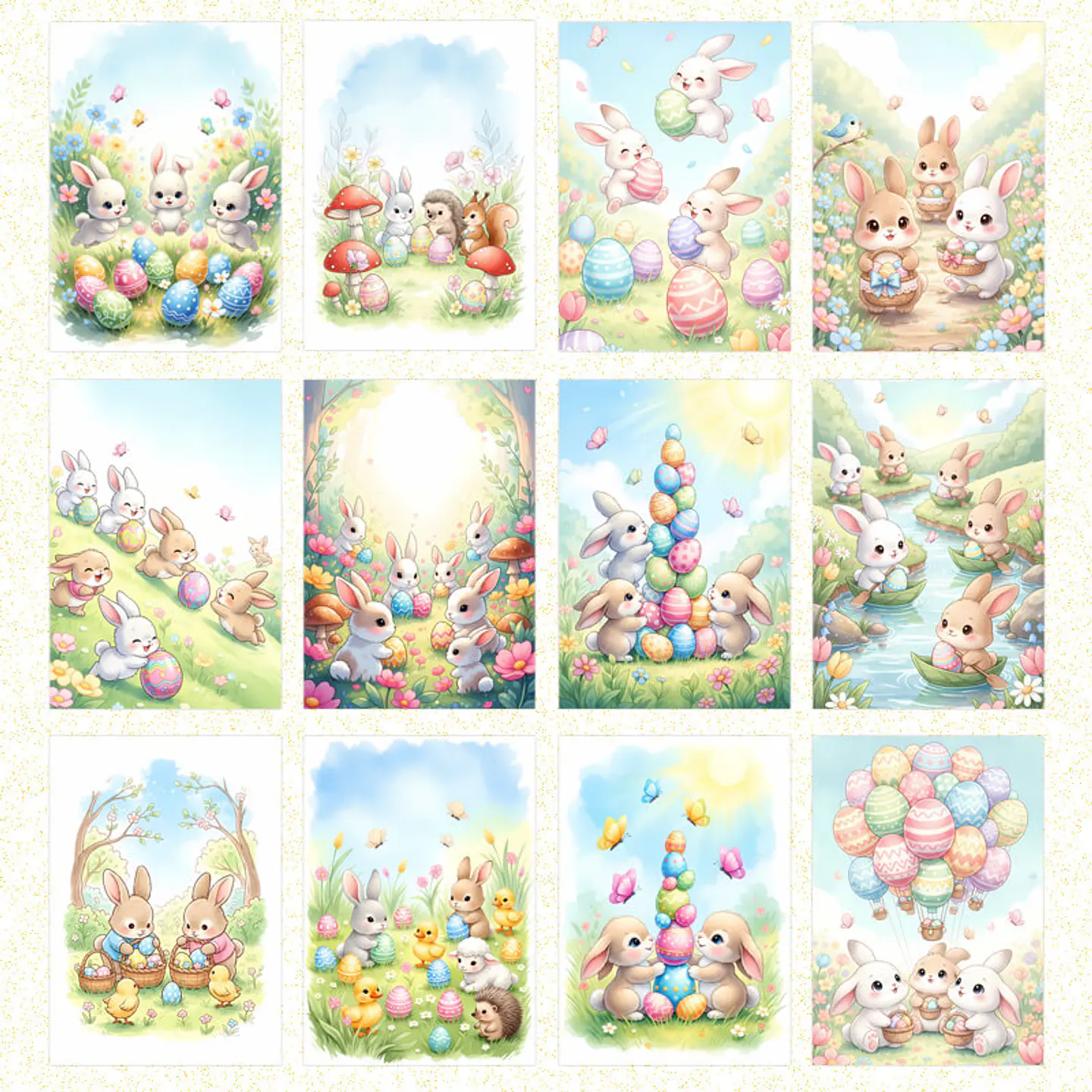 Pack 62 Láminas + 14 Stickers Conejitos Pascua 3