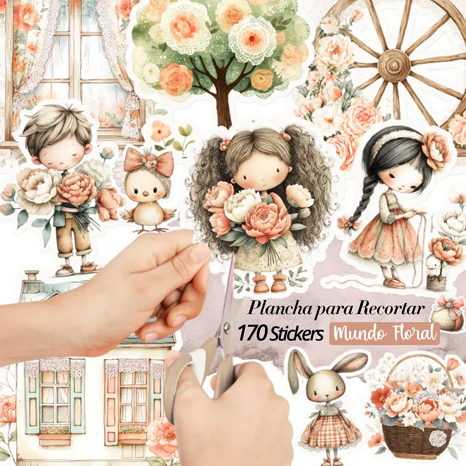 ✂️ Plancha para cortar - 170 Stickers Mundo Floral 1