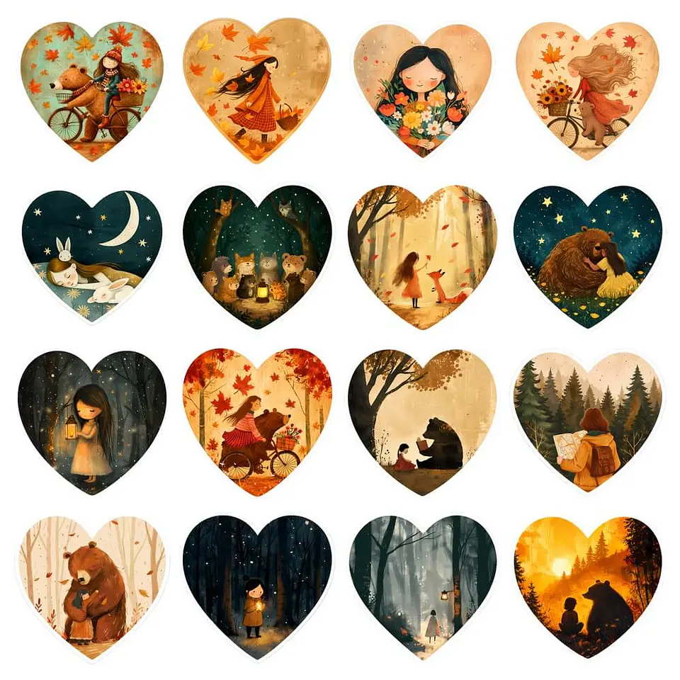 43 Stickers imprimibles de Otoño, la Chica su amigo el Oso 3