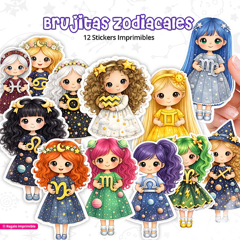 Brujitas Zodiacales | 12 Stcikers Imprimibles